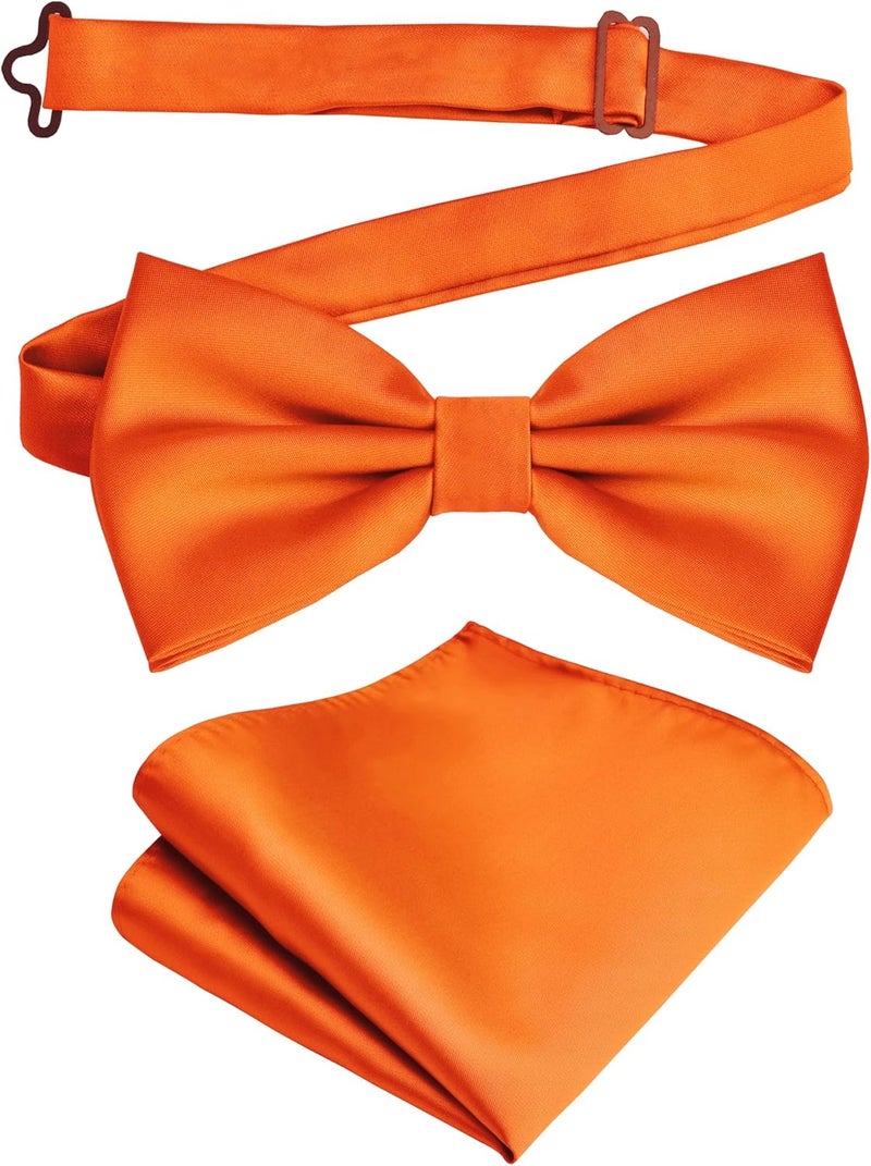 Branduce Mens Solid Color Double Fold Pre-tied Bow Tie and Pocket Square Set - Image 1